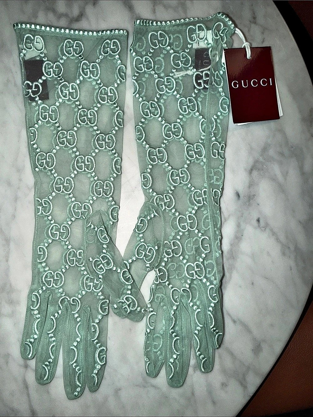 Gucci GG Embroidered Tulle Gloves Green
